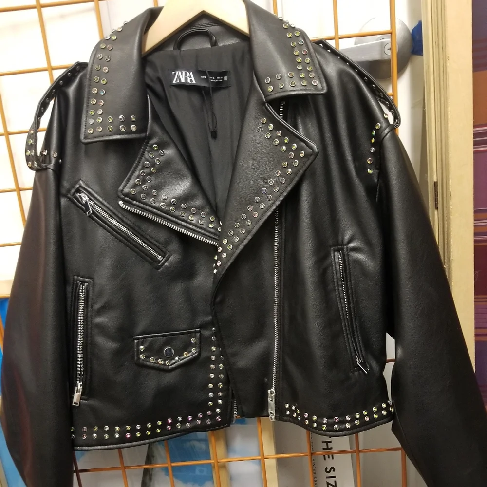 Zara Black Studded Leather Jacket - Picture 5 of 6
